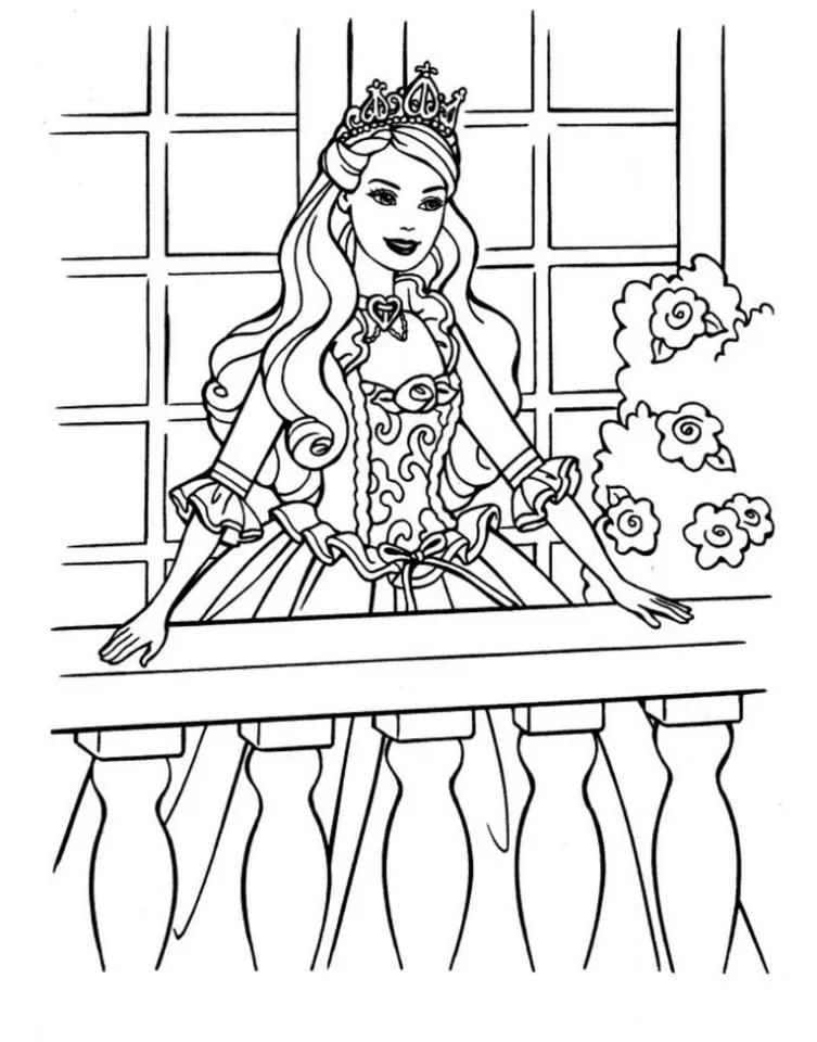 Princesa na varanda para imprimir e colorir