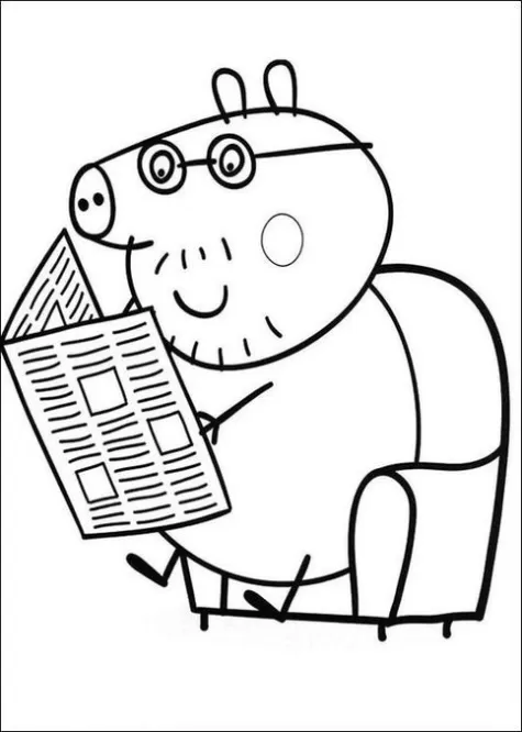 Papai Pig lendo jornal para imprimir e colorir