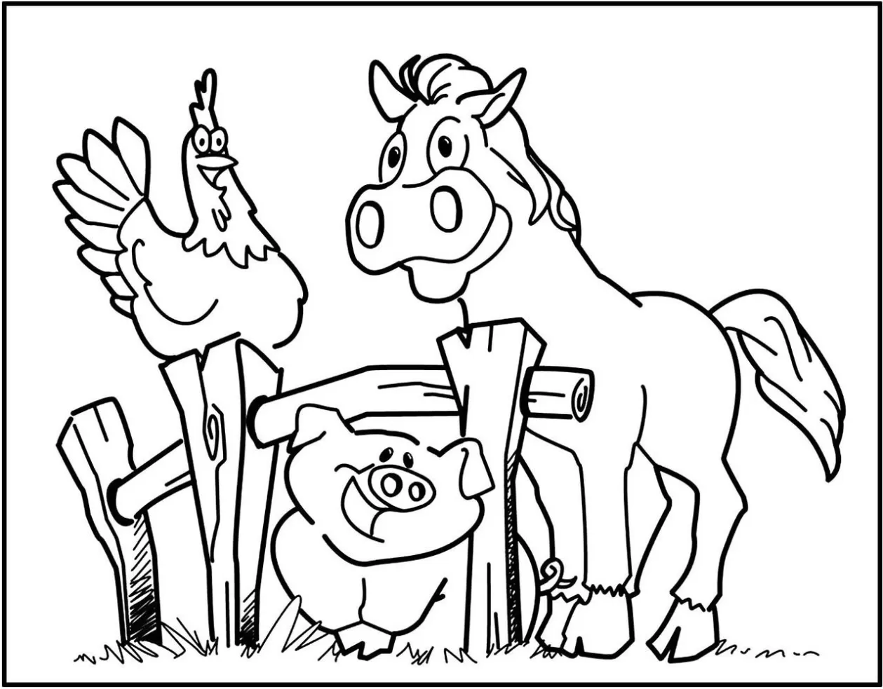 Galo, Cavalo e Porco para pintar e imprimir