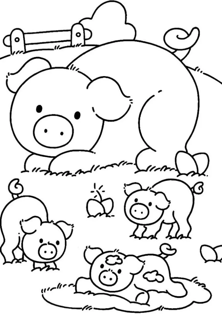 Porco e seus Filhotes para imprimir e colorir