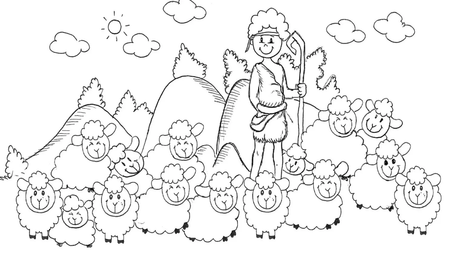 O pastor de ovelhas para imprimir e pintar
