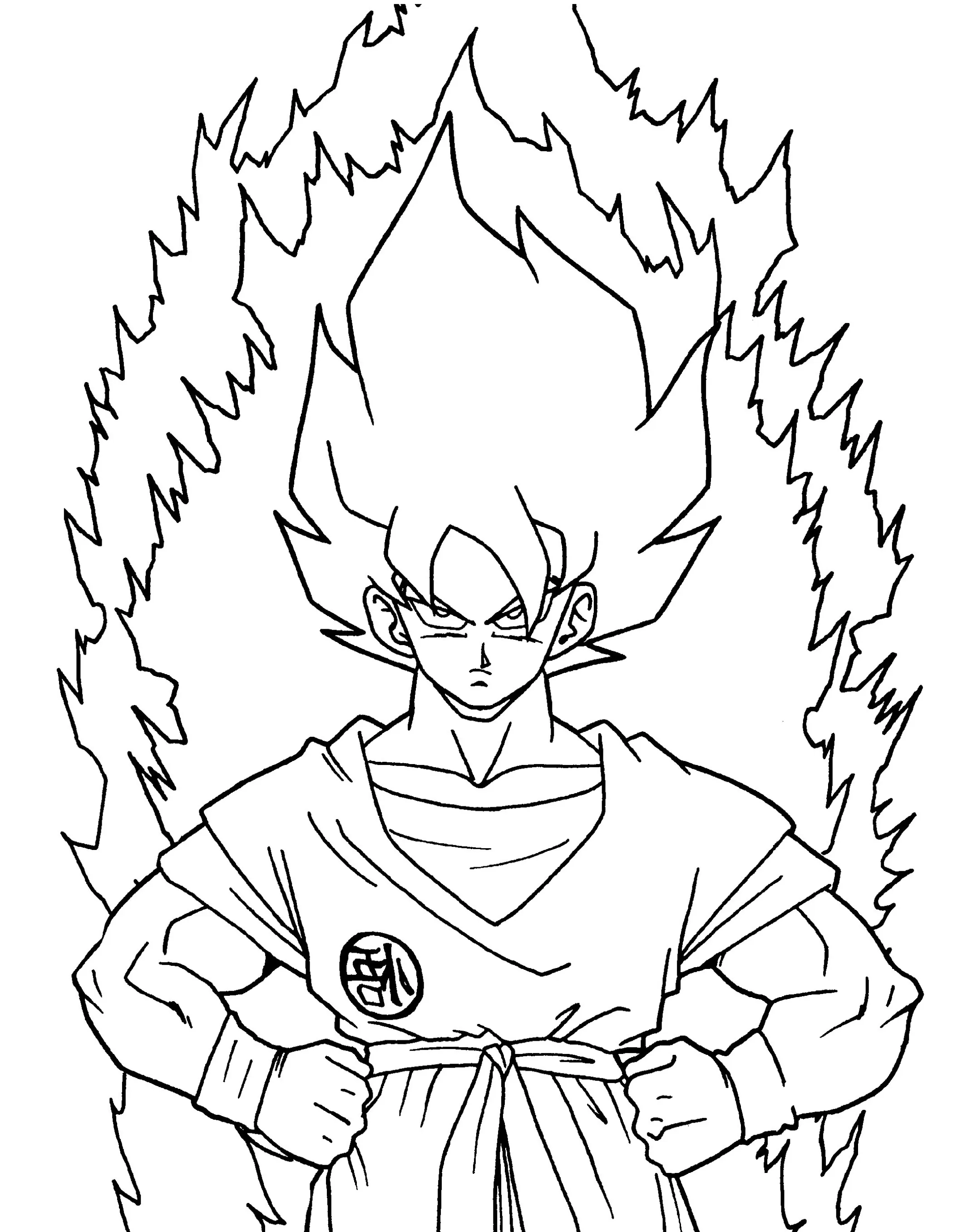 Goku em chamas para pintar e imprimir