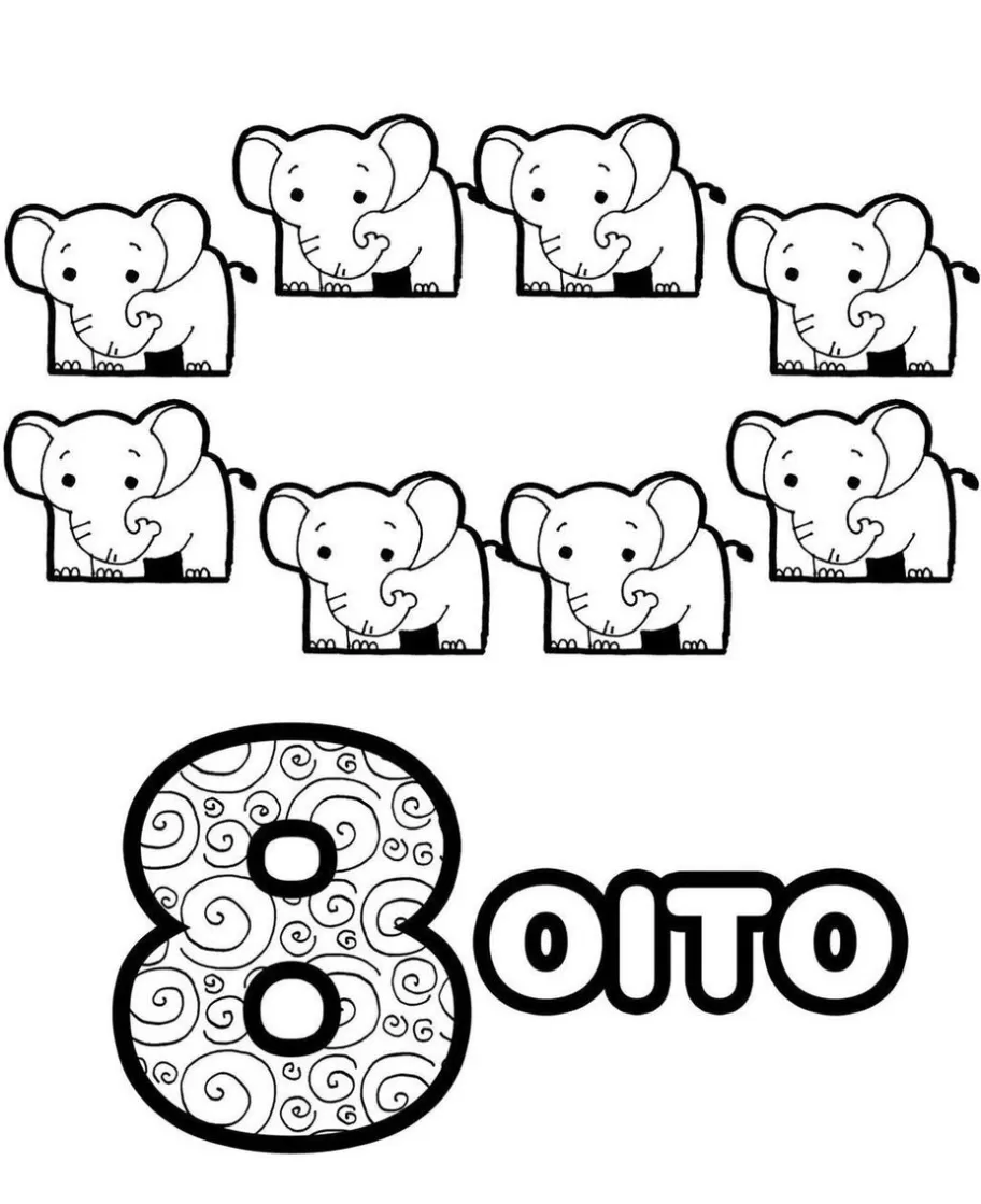 8 Elefantes para pintar e imprimir