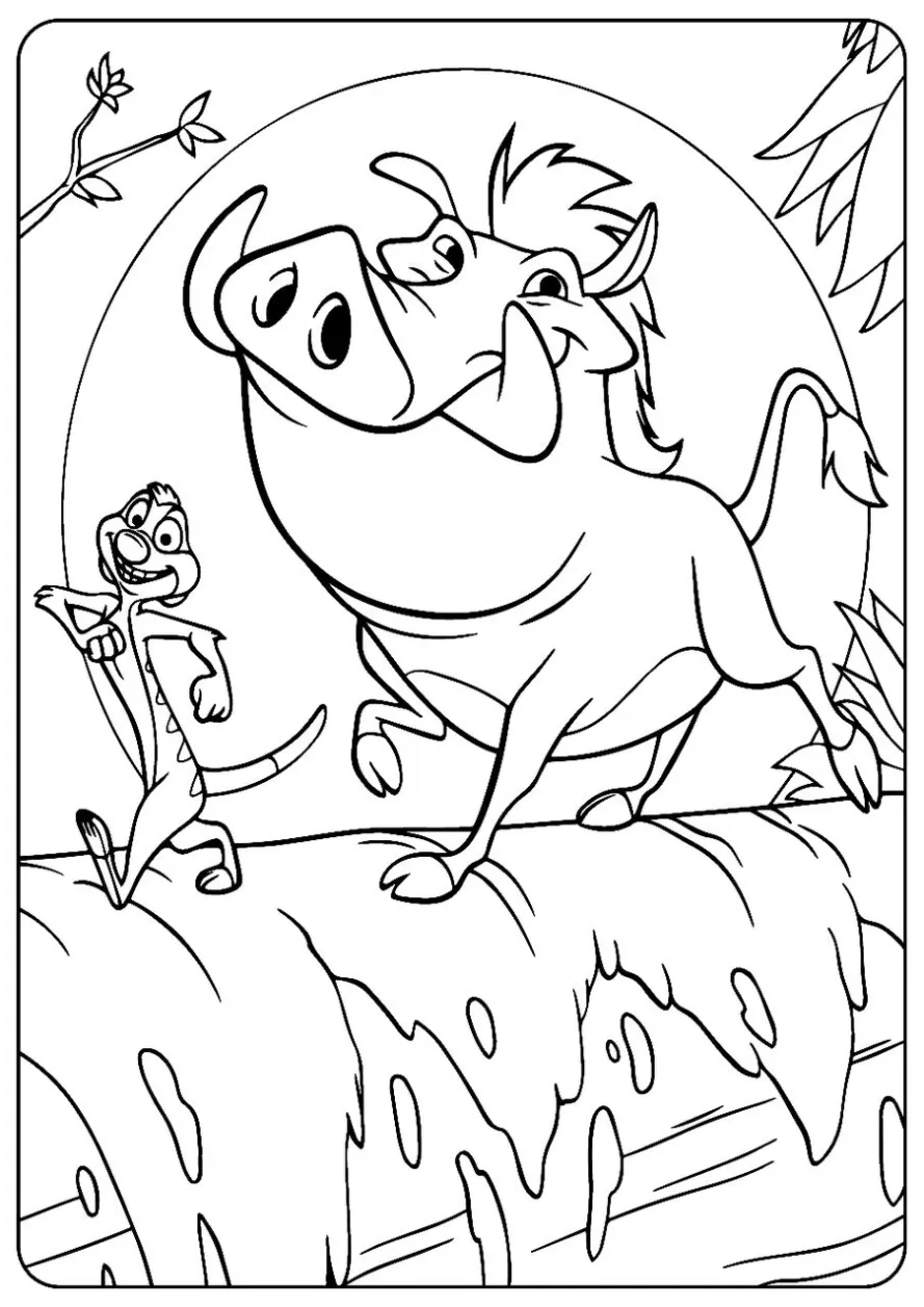Timão e Pumba na Cachoeira para colorir e imprimir