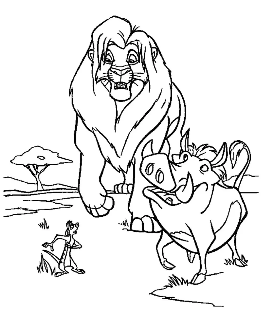 Timão, Pumba e Simba para pintar e imprimir