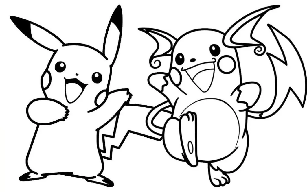 Raichu e Pikachu para imprimir e pintar