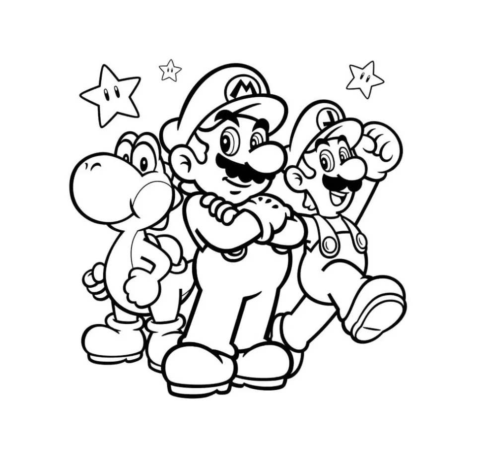 Luigi, Mario e Yoshi para colorir