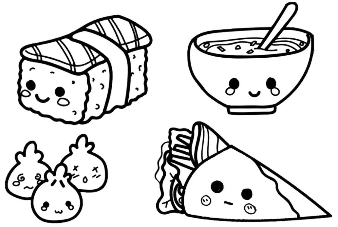 Desenhos Kawaii de Comidas para Colorir Comida Salgada